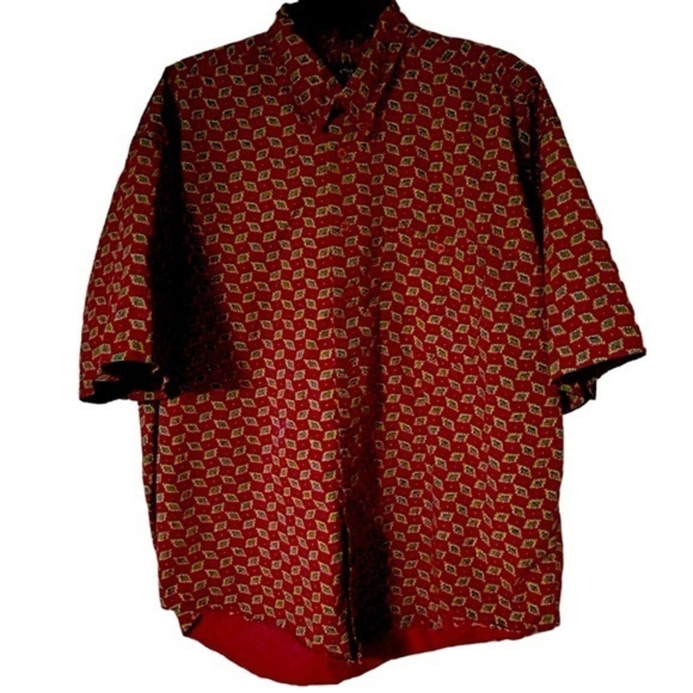 Architect Men’s Vintage 90s Graphic Button Down Shirt SS Red Pocket Size XL